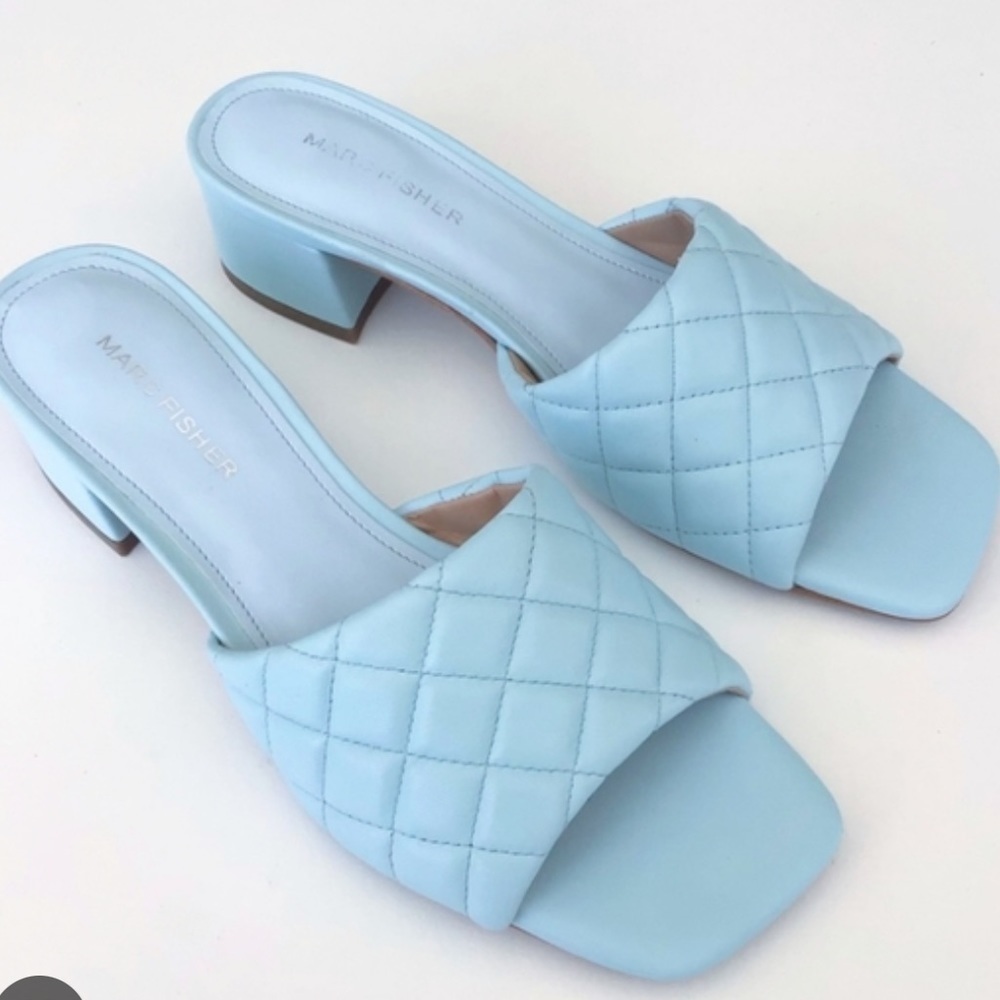 Marc Fisher Leather Padded Slide Sandals in Powder Blue